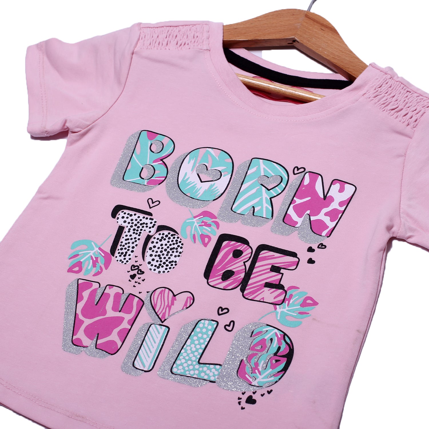 NEW PINK BORN TO BE WILD PRINTED LYCRA FABRIC T-SHIRT FOR GIRLS Secondary image