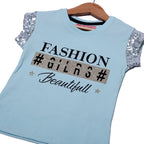 NEW SKY BLUE FASHION GIRLS PRINTED LYCRA FABRIC T-SHIRT FOR GIRLS