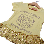 Load image into Gallery viewer, NEW YELLOW MEOW OR NEVER PRINTED LYCRA FABRIC T-SHIRT TOP FOR GIRLS
