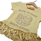 NEW YELLOW MEOW OR NEVER PRINTED LYCRA FABRIC T-SHIRT TOP FOR GIRLS