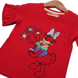 NEW RED DUCK PRINTED LYCRA FABRIC T-SHIRT FOR GIRLS