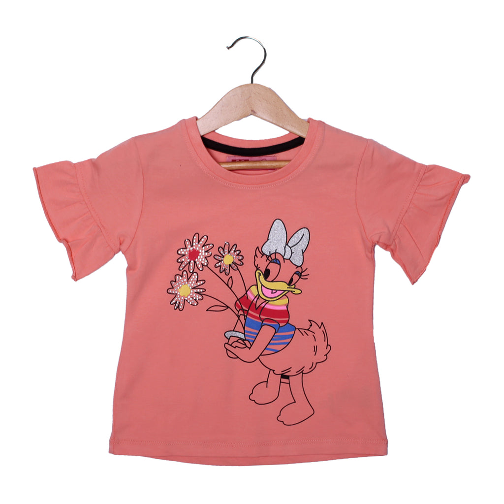 NEW PEACH DUCK PRINTED LYCRA FABRIC T-SHIRT FOR GIRLS