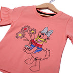 NEW PEACH DUCK PRINTED LYCRA FABRIC T-SHIRT FOR GIRLS