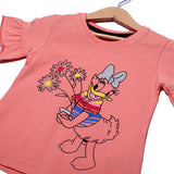NEW PEACH DUCK PRINTED LYCRA FABRIC T-SHIRT FOR GIRLS