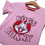 NEW PINK BUGS BUNNY PRINTED LYCRA FABRIC T-SHIRT FOR GIRLS
