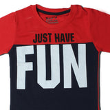 NEW RED BLUE JUST HAVE FUN PRINTED HALF SLEEVES T-SHIRT