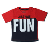 NEW RED BLUE JUST HAVE FUN PRINTED HALF SLEEVES T-SHIRT