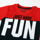 NEW RED BLUE JUST HAVE FUN PRINTED HALF SLEEVES T-SHIRT