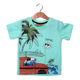 NEW SEA GREEN SURFING WITH TREE PRINTED HALF SLEEVES T-SHIRT