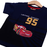 NEW NAVY BLUE LIGHTNING MCQEEN 95 PRINTED HALF SLEEVES T-SHIRT