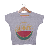 NEW LIGHT GREY A SLICE OF SUMMER PRINTED T-SHIRT FOR GIRLS
