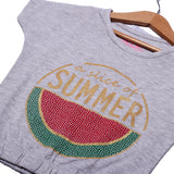 NEW LIGHT GREY A SLICE OF SUMMER PRINTED T-SHIRT FOR GIRLS