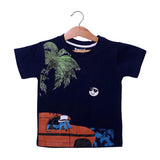 NEW NAVY BLUE SURFING WITH TREE PRINTED HALF SLEEVES T-SHIRT