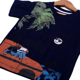 NEW NAVY BLUE SURFING WITH TREE PRINTED HALF SLEEVES T-SHIRT