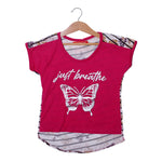 Load image into Gallery viewer, NEW PINK JUST BREATHE PRINTED T-SHIRT TOP FOR GIRLS
