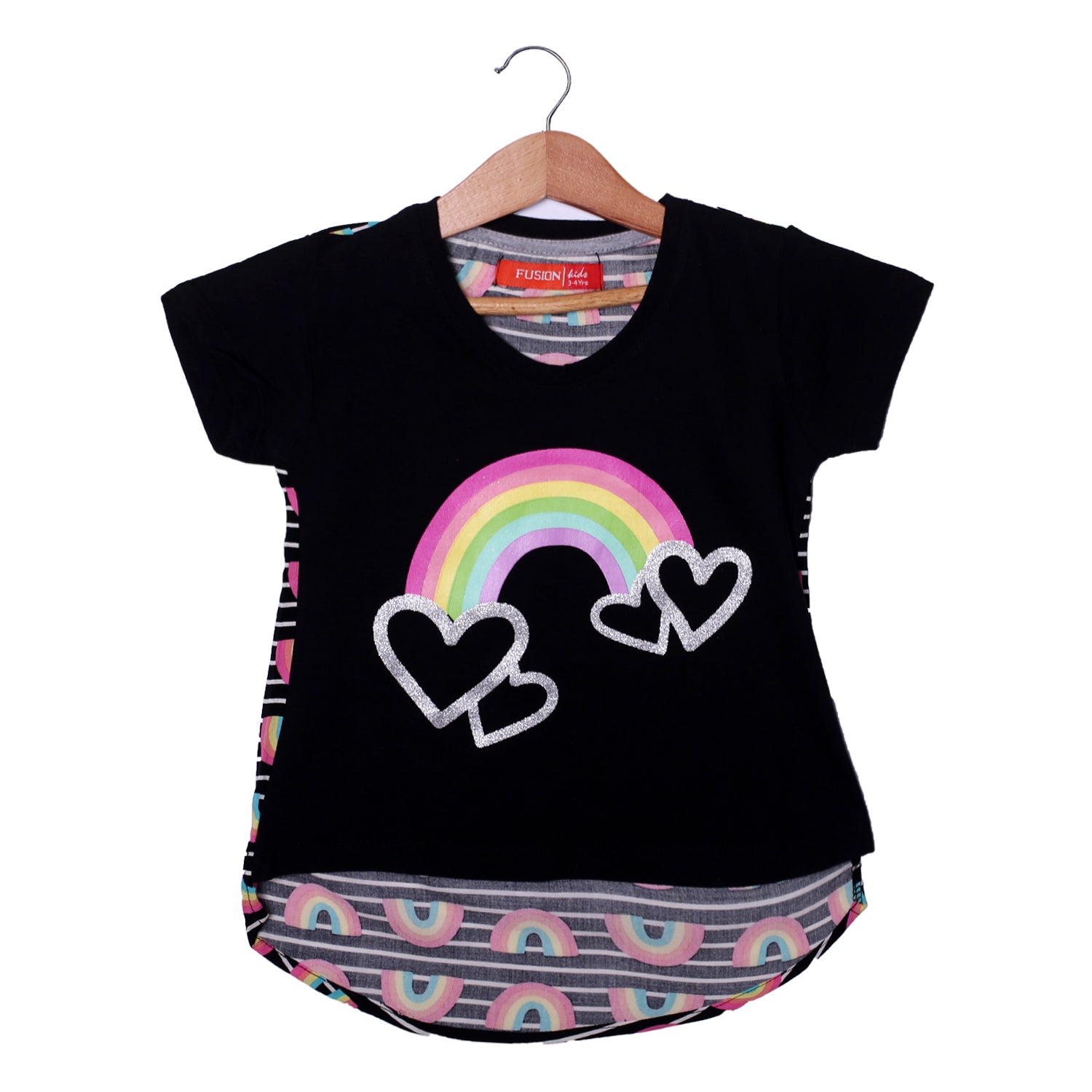 NEW BLACK RAINBOW PRINTED T-SHIRT TOP FOR GIRLS Secondary image