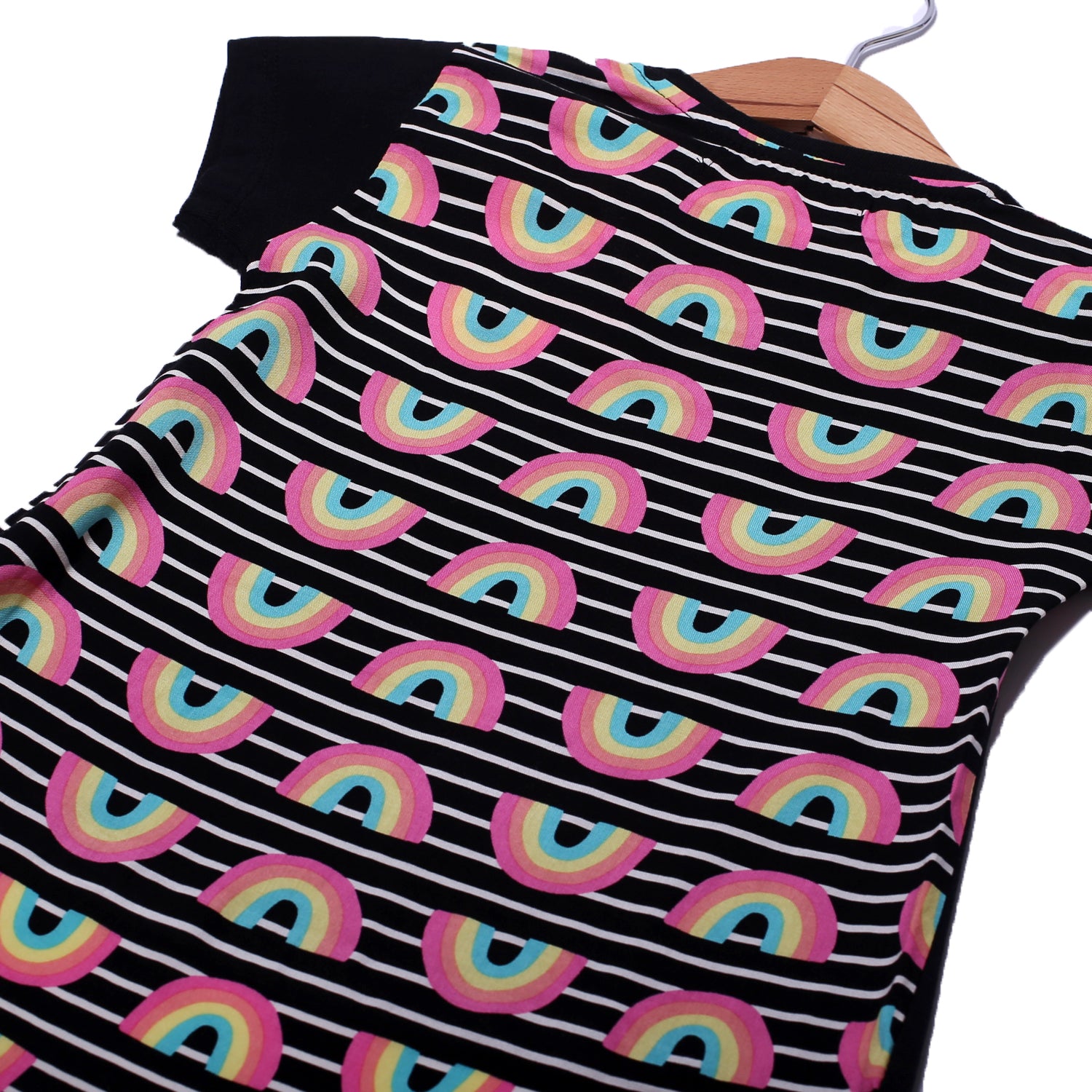 NEW BLACK RAINBOW PRINTED T-SHIRT TOP FOR GIRLS