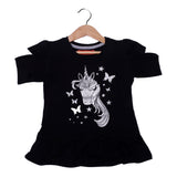 NEW BLACK UNICORN PRINTED T-SHIRT TOP FOR GIRLS