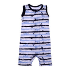 WHITE FULL BODY SLEEVE LESS SHARK PRINTED ROMPER