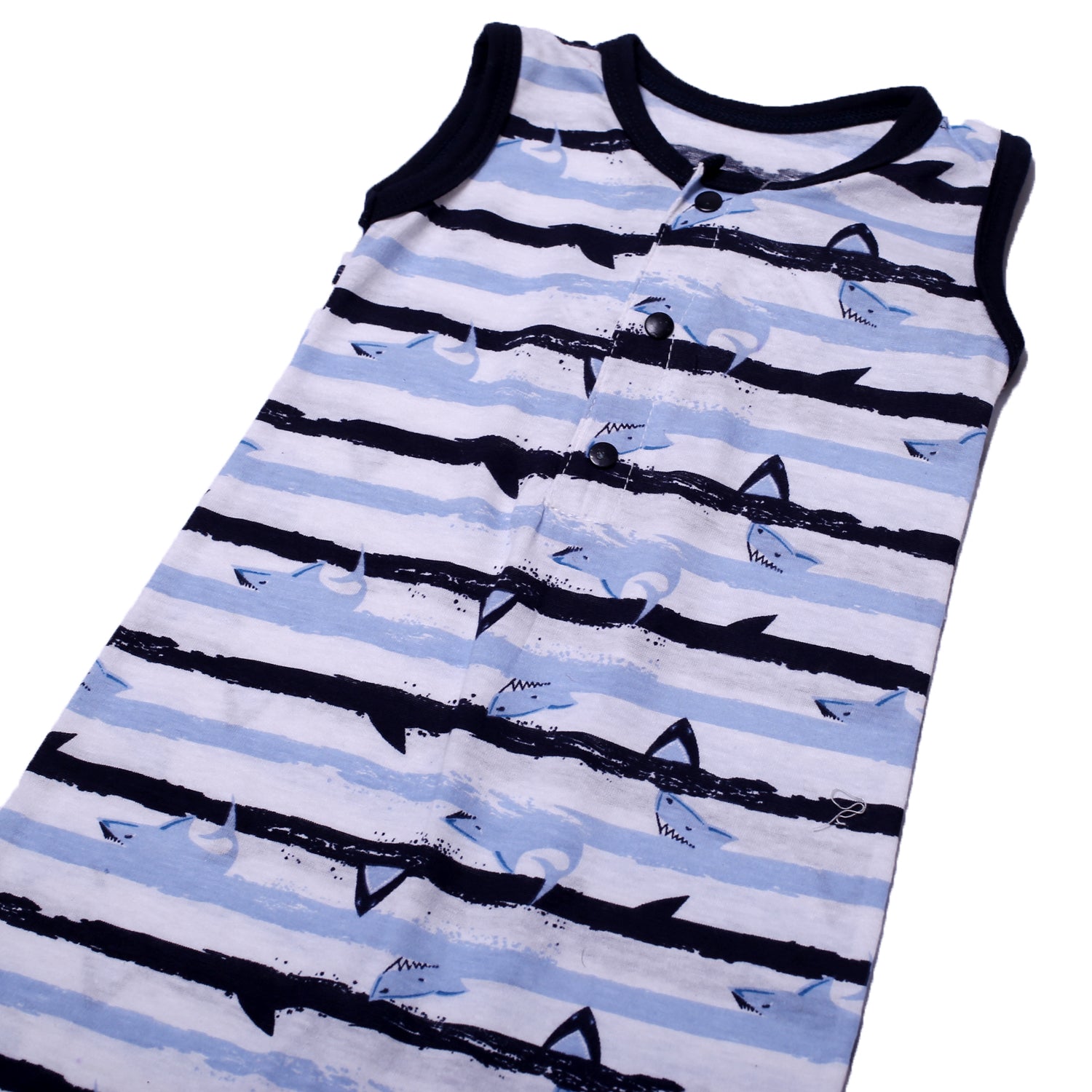 WHITE FULL BODY SLEEVE LESS SHARK PRINTED ROMPER Secondary image