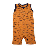 MUSTARD FULL BODY SLEEVE LESS DINO PRINTED ROMPER