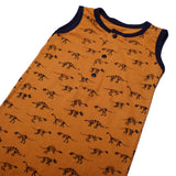 MUSTARD FULL BODY SLEEVE LESS DINO PRINTED ROMPER