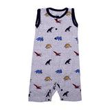 LIGHT GREY FULL BODY SLEEVE LESS DINO PRINTED ROMPER