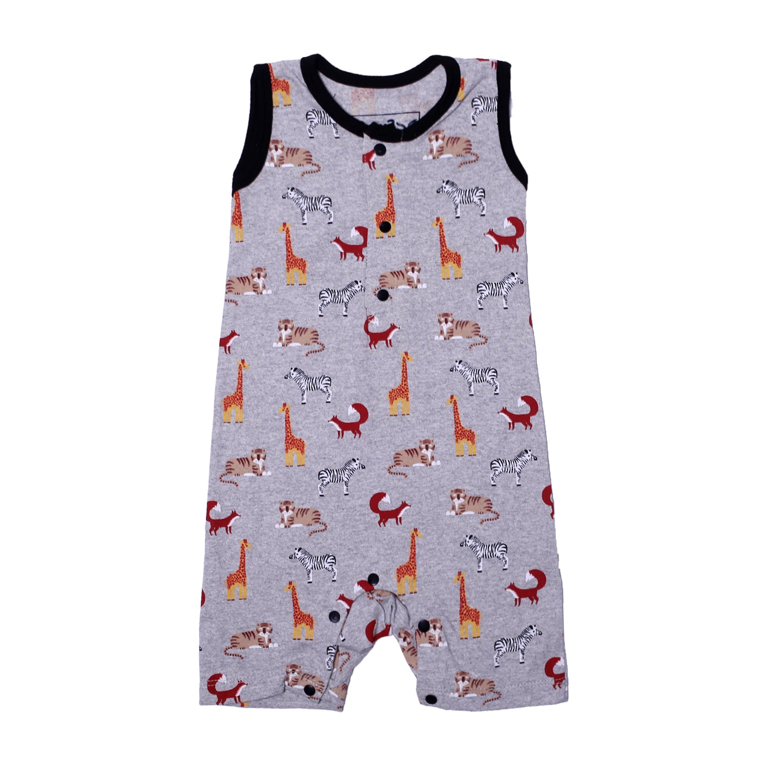 LIGHT GREY FULL BODY SLEEVE LESS ANIMALS PRINTED ROMPER Main image