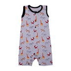 LIGHT GREY FULL BODY SLEEVE LESS ANIMALS PRINTED ROMPER