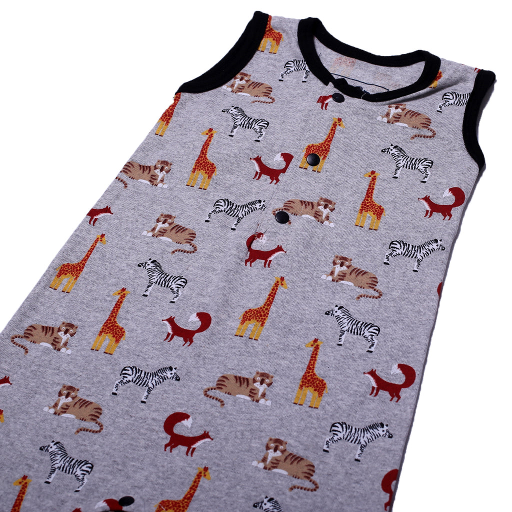 LIGHT GREY FULL BODY SLEEVE LESS ANIMALS PRINTED ROMPER