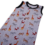 LIGHT GREY FULL BODY SLEEVE LESS ANIMALS PRINTED ROMPER