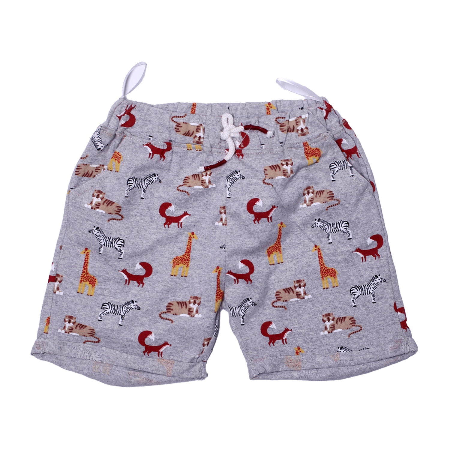 NEW LIGHT GREY COTTON JERSY ANIMALS PRINTED SHORTS Main image