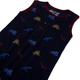 NAVY BLUE FULL BODY SLEEVE LESS DINO WITH OUT POCKETS PRINTED ROMPER