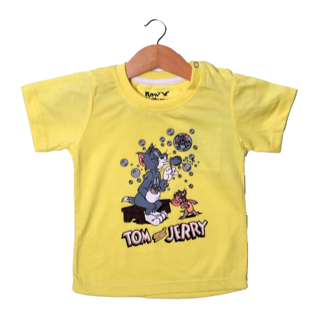 NEW YELLOW TOM & JERRY PRINTED HALF SLEEVES T-SHIRT