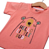 NEW PEACH HELLO LITTLE DUDE PRINTED HALF SLEEVES T-SHIRT