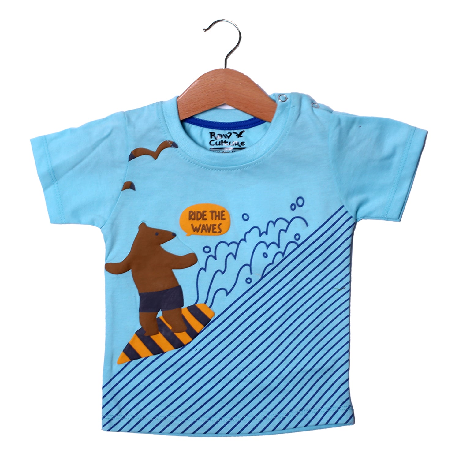 NEW SKY BLUE RIDE THE WAVES PRINTED HALF SLEEVES T-SHIRT