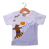 NEW WHITE RIDE THE WAVES PRINTED HALF SLEEVES T-SHIRT