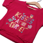 Load image into Gallery viewer, NEW BLUSH PINK KISSES ARE FREE PRINTED T-SHIRT TOP FOR GIRLS
