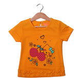 NEW MUSTARD KITTEN WITH CHERRY PRINTED T-SHIRT TOP FOR GIRLS