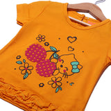 NEW MUSTARD KITTEN WITH CHERRY PRINTED T-SHIRT TOP FOR GIRLS