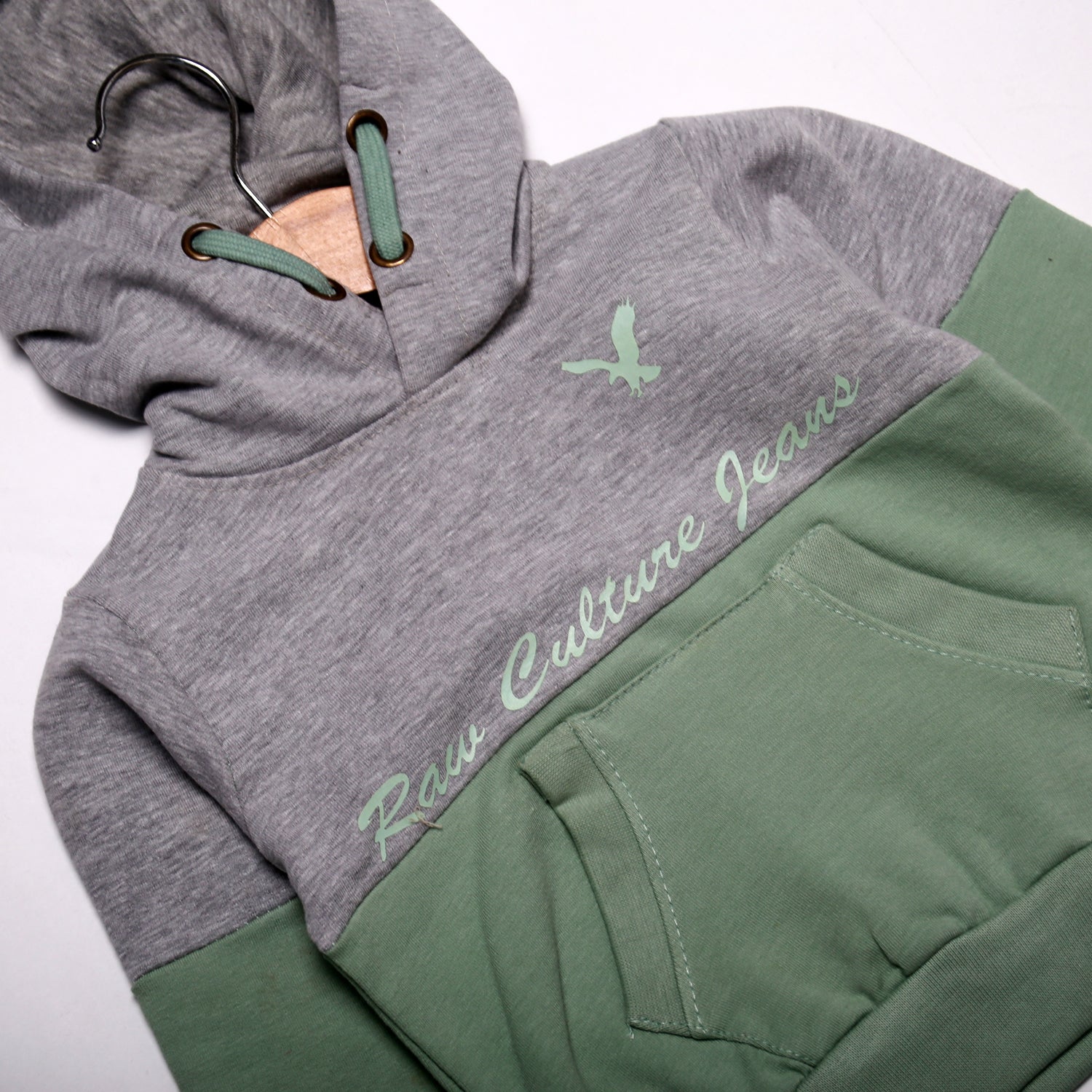 NEW LIGHT GREEN & GREY HOODIE WITH GREY TROUSER BABA SUIT