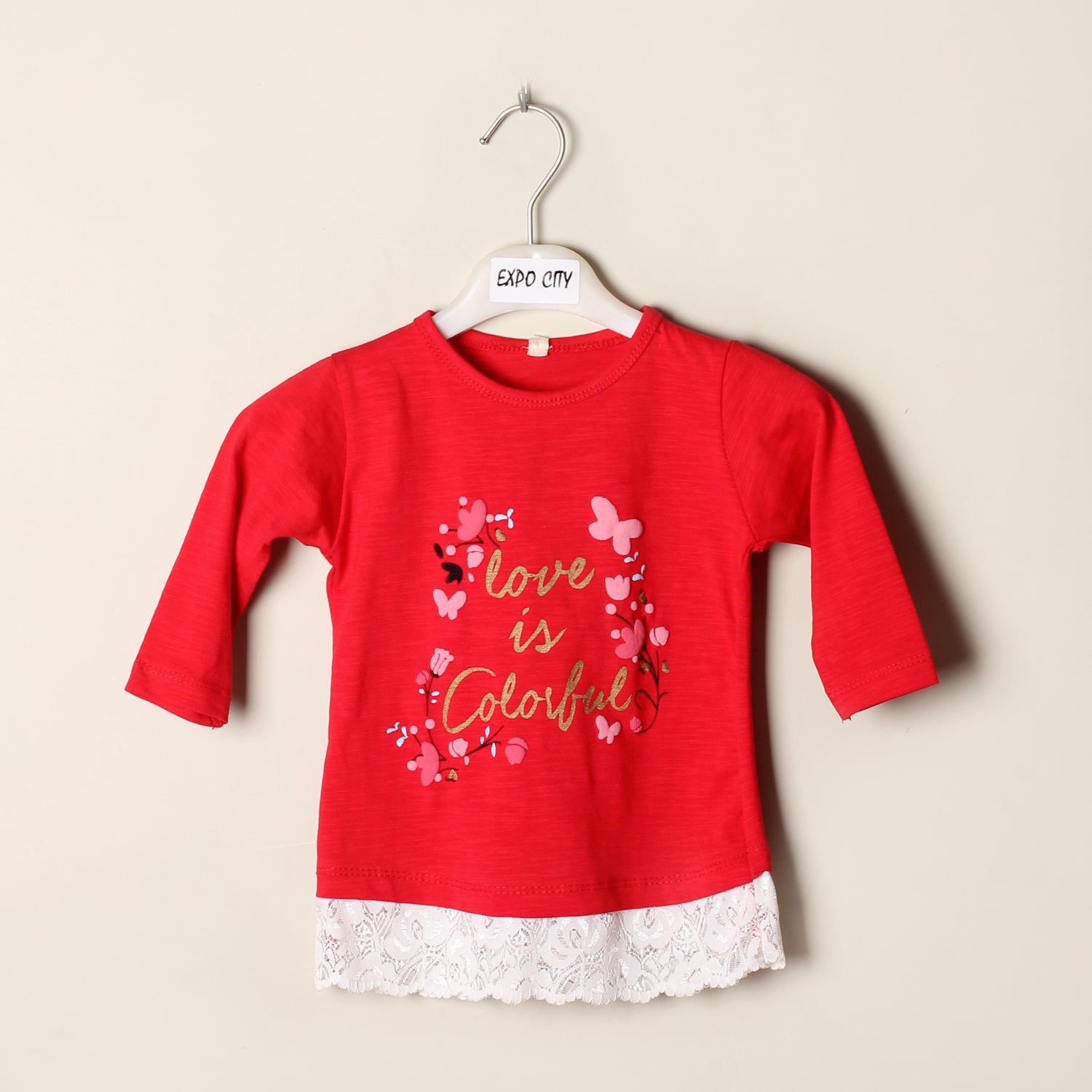 Red  Printed  Full Sleeve Girls Top Main image