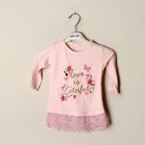 Pink Printed  Full Sleeve Girls Top