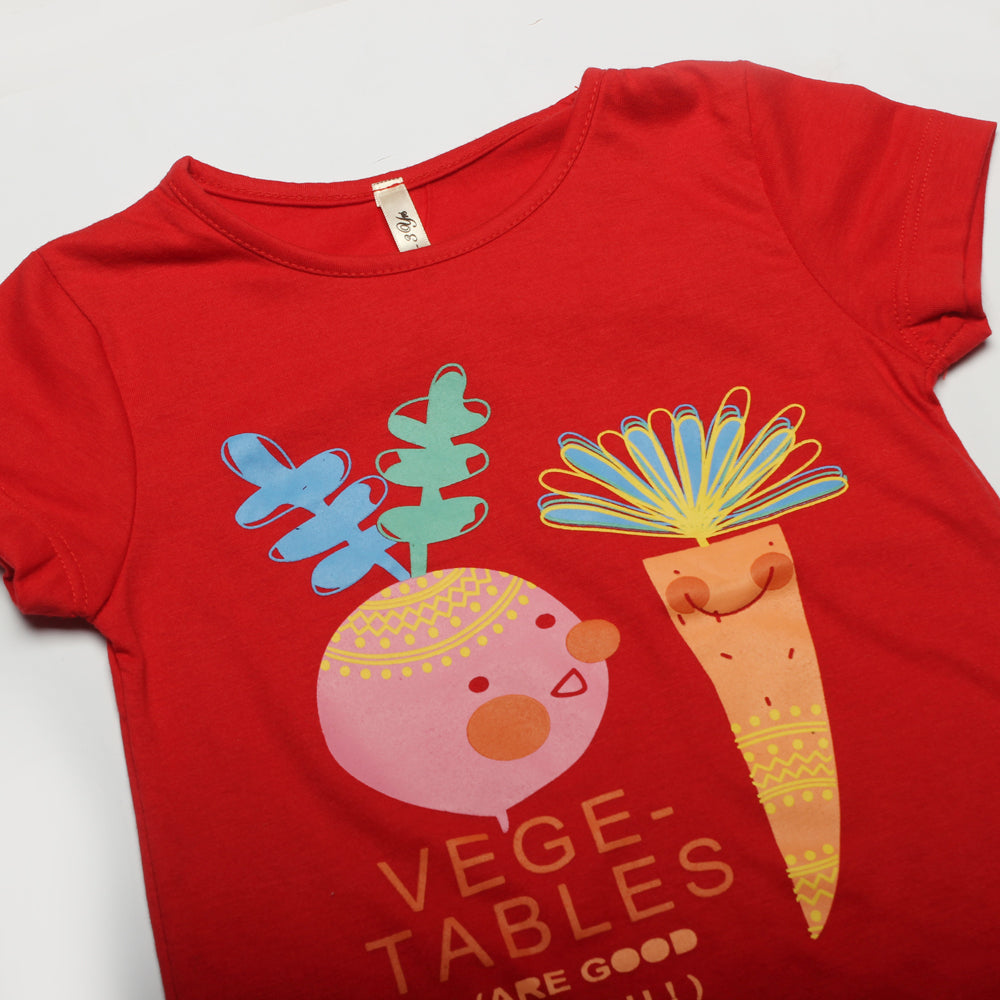 RED VEGETABLES PRINTED T-SHIRT FOR GIRLS