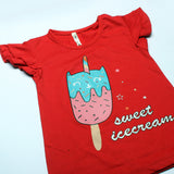RED SWEET ICE CREAM PRINTED T-SHIRT
