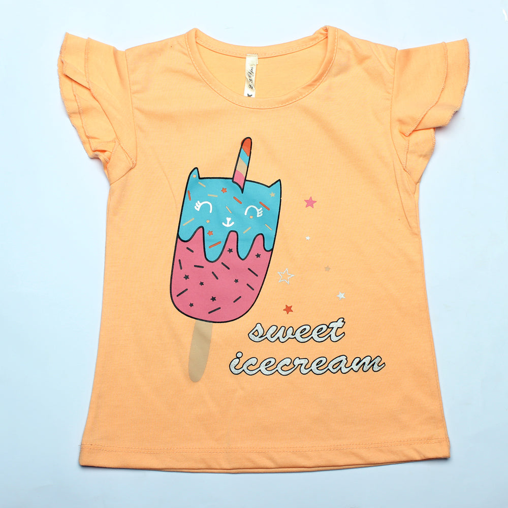 ORANGE SWEET ICE CREAM PRINTED T-SHIRT