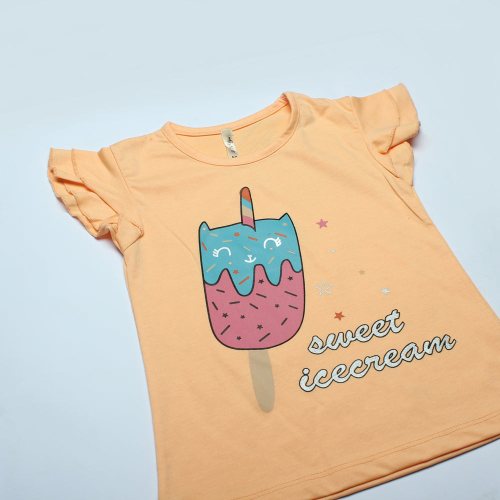 ORANGE SWEET ICE CREAM PRINTED T-SHIRT