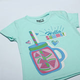SKY BLUE HELLO SUMMER T-SHIRT FOR GIRLS
