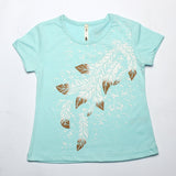 SKY BLUE BIG LEAF PRINTED T-SHIRT FOR GIRLS