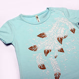 SKY BLUE BIG LEAF PRINTED T-SHIRT FOR GIRLS
